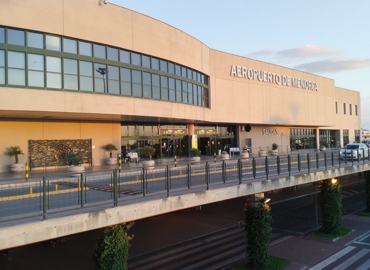 Voie d'accès aux départs et parking de l'Aéroport Minorque