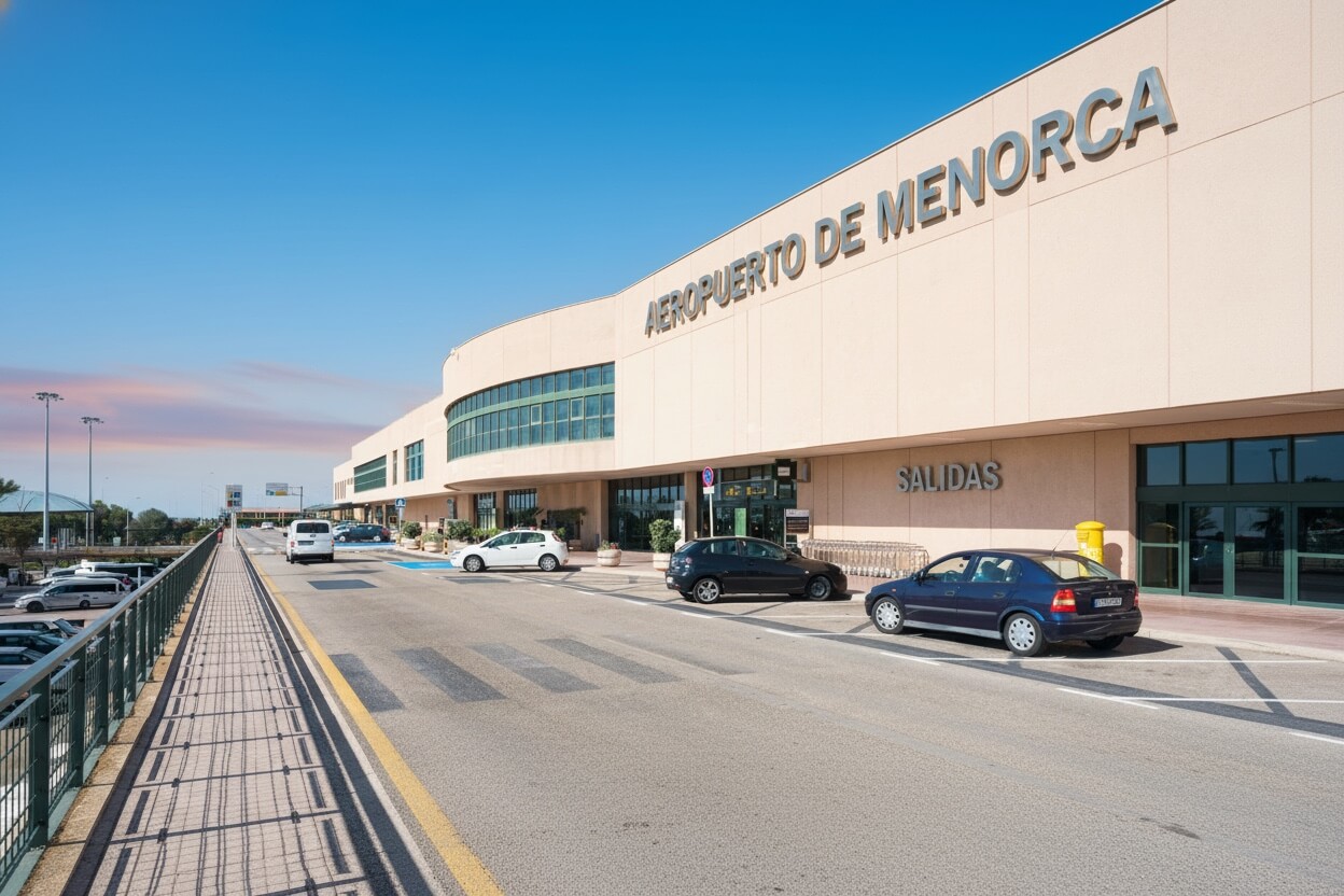 Tarmac de l'Aéroport Minorque avec passerelle