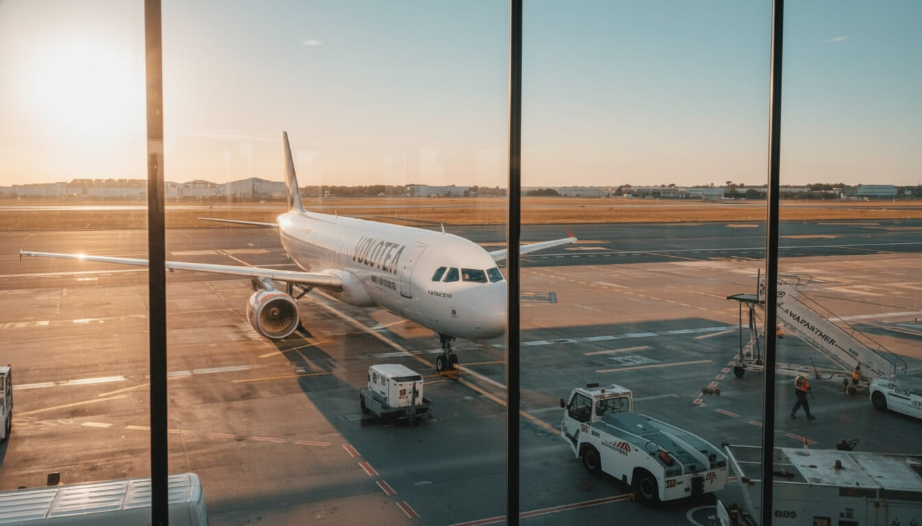 Avion Volotea sur le tarmac de l'Aéroport Minorque